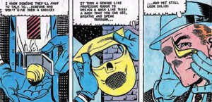 The Question dons his mask; art by Steve Ditko